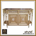 بوفه چوبی منبت کاری شش پایه حصیری - Image 2