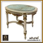 میز چوبی منبت کاری بیضی راموس - Image 2
