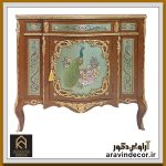 بوفه چوبی طاووس رنگی ، نقاشی دستی